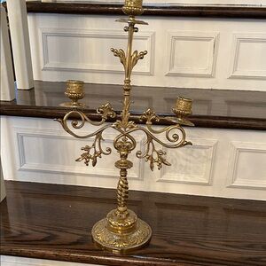 Ornate Gold Metal Vintage Candelabra - 3-Arm Decorative Candle Holder